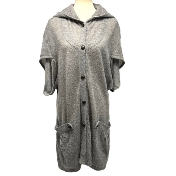 Anna Sui Grey Half Sleeves Button-up Hodded Poncho Cardigan - Picture 5 of 10